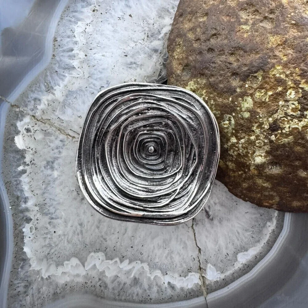 Sterling Silver Round Swirly Pattern Solid Fashion Ring For Women, Taxco Mexico